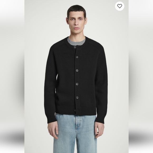 COS Wool & Cotton Blend Crewneck Cardigan Black Sz XL Unisex - Picture 1 of 14